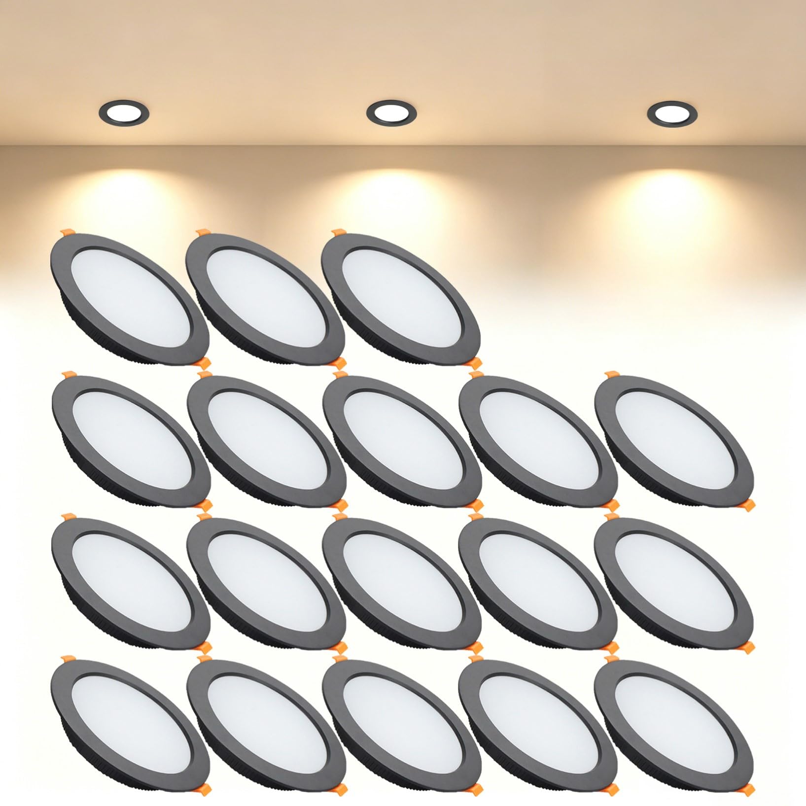VOGHMOLD 18W Ultra Slim LED Downlight Recessed Ceiling Light 5 inch, 3000K Spot Lights Black Aluminum Trim, Cut Φ150-160mm, AC110-240V Panel Lighting for Office Hallway Closet, 18 Pack