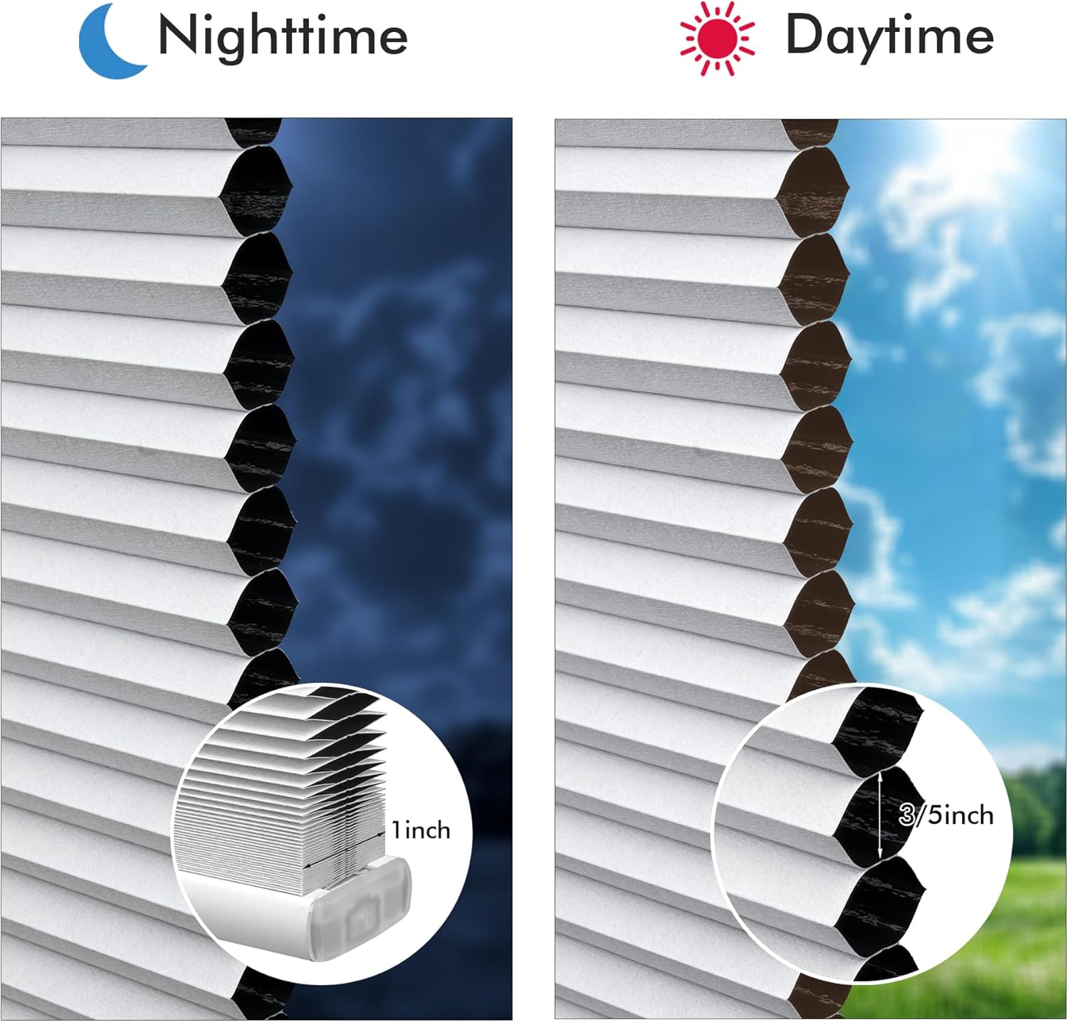 Cordless Cellular Shades, No Drill No Tools Honeycomb Window Blinds, Blackout Light Blocking Cellular Shades for Window, Thermal Insulation Blinds, Easy to Install, White 30" W x 48" H