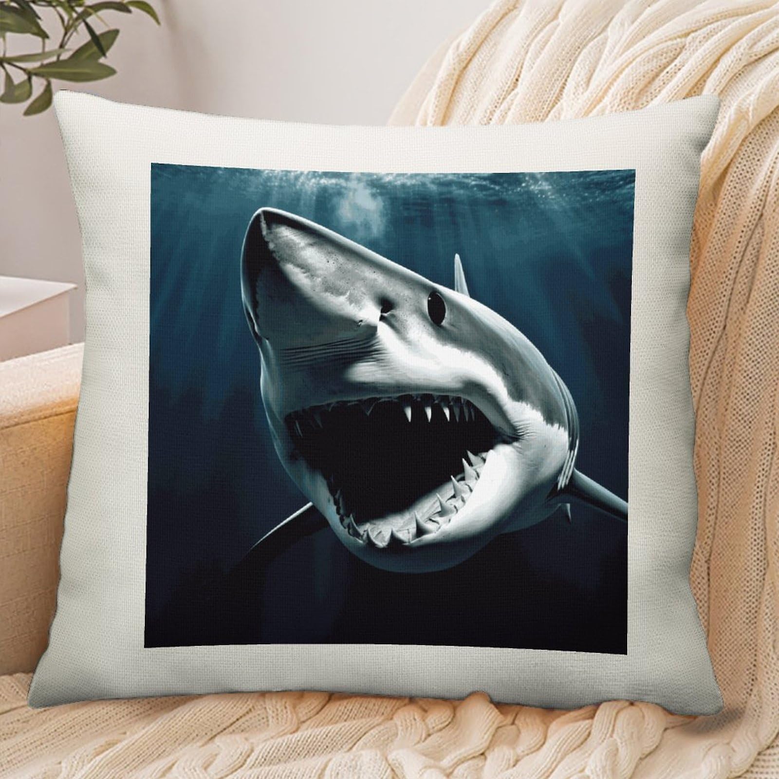 Adfgyerh Style Shark Pillow Cover Breathable,Pillowcases Boho Decorative Envelope Closure,Throw Pillow Covers For Beach,Patio,Balcony,Couch Living Room 18 * 18In