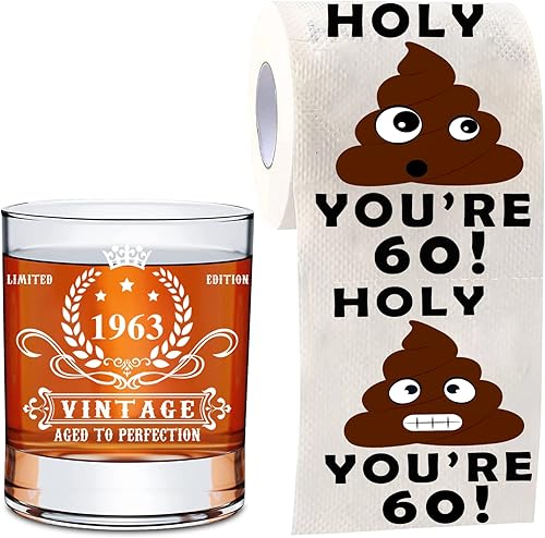Regalos de cumpleaños n 60 para hombres juego de regalo de cumpleaños n 60 vaso de whisky 1963 y papel higiénico de cumpleaños n 60 regalos de