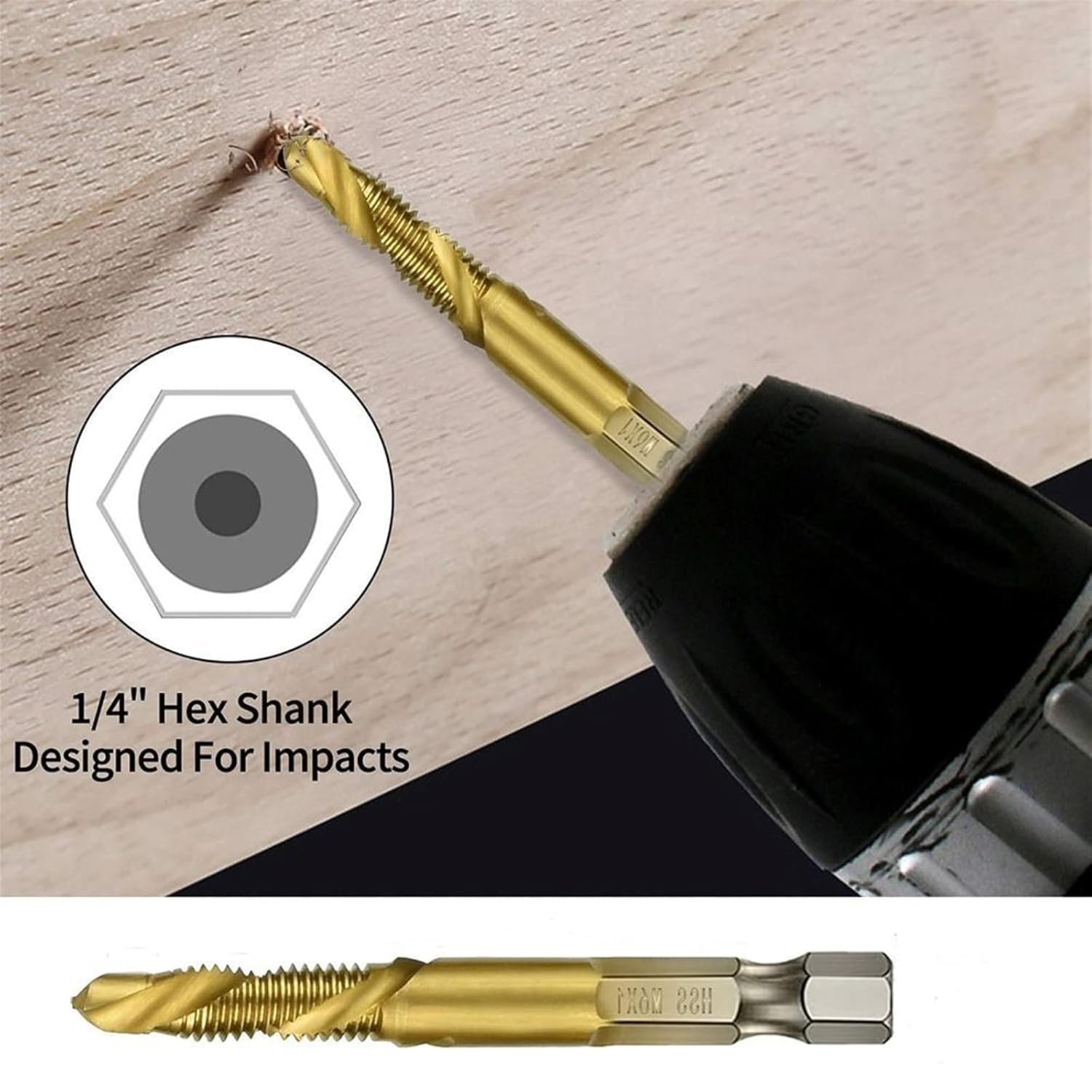 6pcs Drilling Tools HSS Tap Drill Bits Screw Machine titaniums Plated Hex Shank Shank Tap Drill Bits Tap Drill Bit(Gold) TYSTABPC