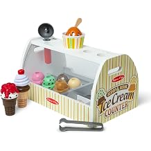 Melissa &amp; Doug Wooden Scoop &amp; Serve Ice Cream Counter, Pretend Play Store, 28 Toy Food &amp; Play Kitchen Accessories, Preschool Toys for Girls &amp; Boys 3+