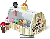 Melissa & Doug Wooden Scoop & Serve Ice Cream Counter, Pretend Play Store, 28 Toy Food & Play Kitchen Accessories, Preschool Toys for Girls & Boys 3+