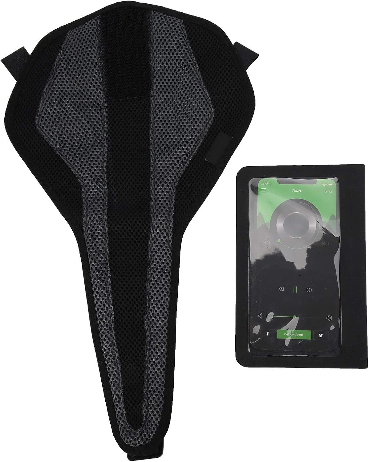 Sweatband with Phone Bag, Cycling Sweatproof Net, Adjustable Sweat Guard for Bike Handlebar, Breathable Mesh Sweat Absorber with Mobile Pouch for Road Mountain