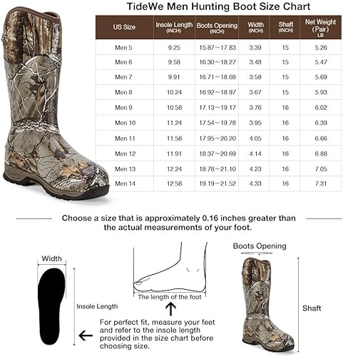 Miniatura 6 de TIDEWE - Botas de caza de goma con aislamiento de 2822 oz 800 g impermeables y aisladas Cálidas botas con camuflaje Realtree y roble musgoso con