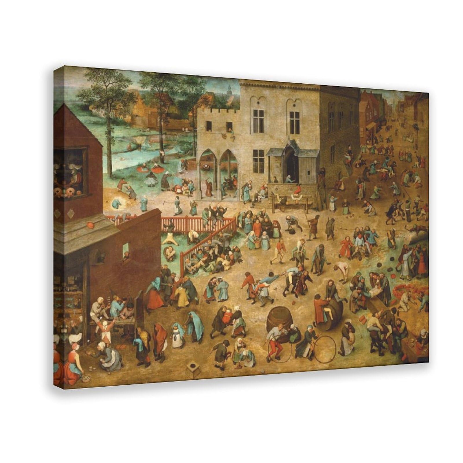 Pieter Bruegel The Elder - Children's Games Poster Bedroom Canvas Decor Print Wall Art Office Room Aesthetic Decor Gift Frame 24x36inch(60x90cm)
