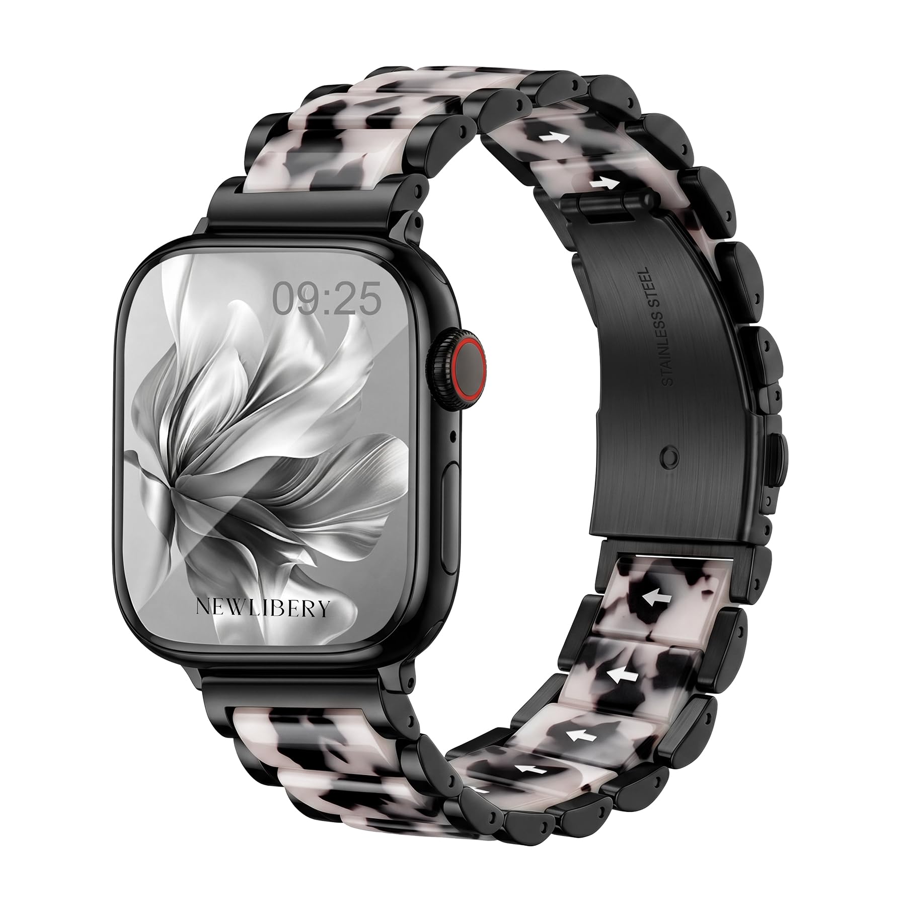 Newlibery Bracelet en résine et métal pour Apple Watch pour femme