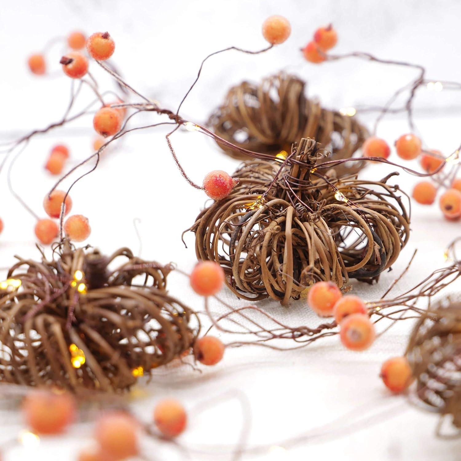 Halloween Decorations Rattan Pumpkin String Lights 10ft 30LEDs Fall Garland with Lights Battery Operated Fall Lights with Remote for Home Halloween Thanksgiving Indoor Outdoor Harvest Decor