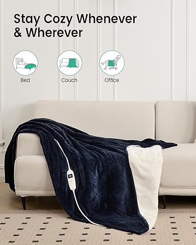Miniatura 6 de immtree Manta térmica individual de 62 x 84 pulgadas, manta térmica de forro polar Sherpa para cama y sofá, manta eléctrica de calentamiento rápido