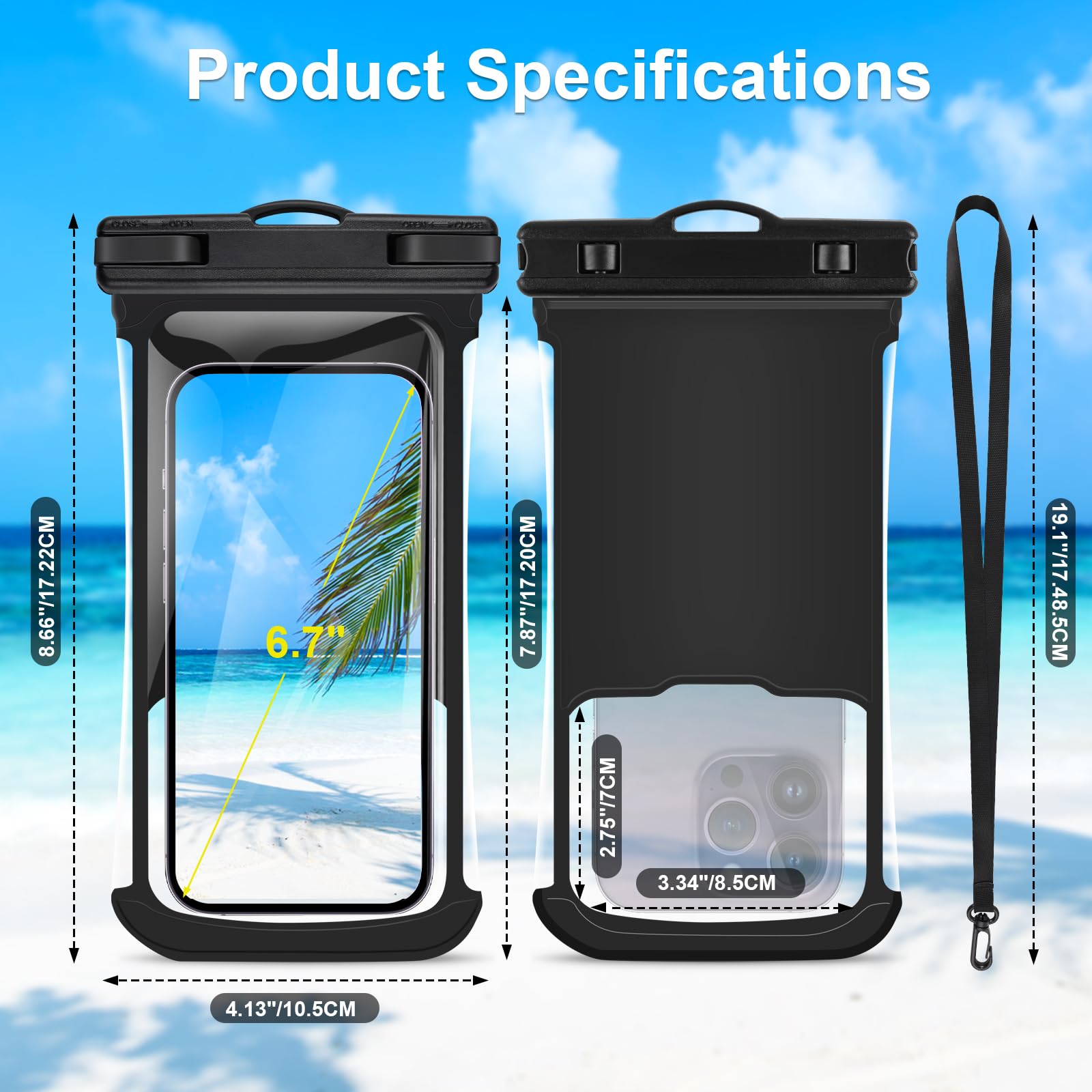 Custodia Impermeabile Borsa Impermeabile [2 Pezzi] IPX8 Custodia Impermeabile Smartphone Universale Borsa Protezione Cover Subacquea per iPhone 15 14 13 12 11 Pro Max Plus Galaxy S24 S23 Fino a 7.2"