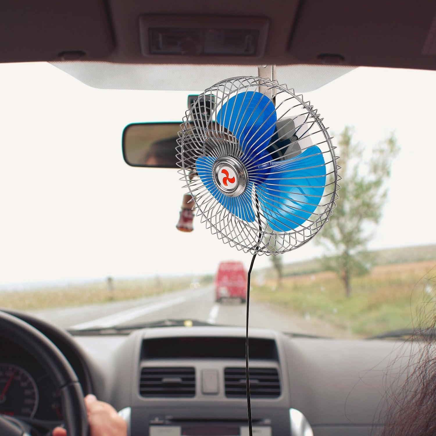 Luxshiny 8 Inch 12v Car Oscillating Fan, Portable Clip-on Dashboard Cooling Fan, Stainless Steel Plastic, Blue