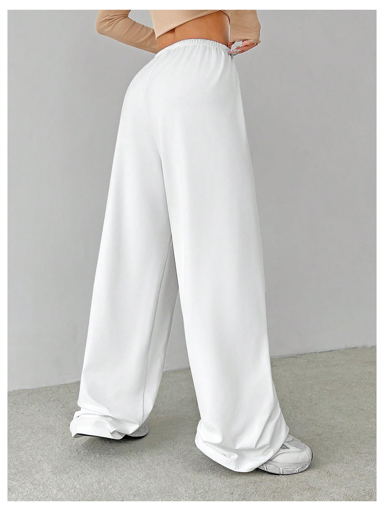 Verdusa Women's Loose Wide Leg Sweatpants Elastic Drawstring Waist Casual Long Pants