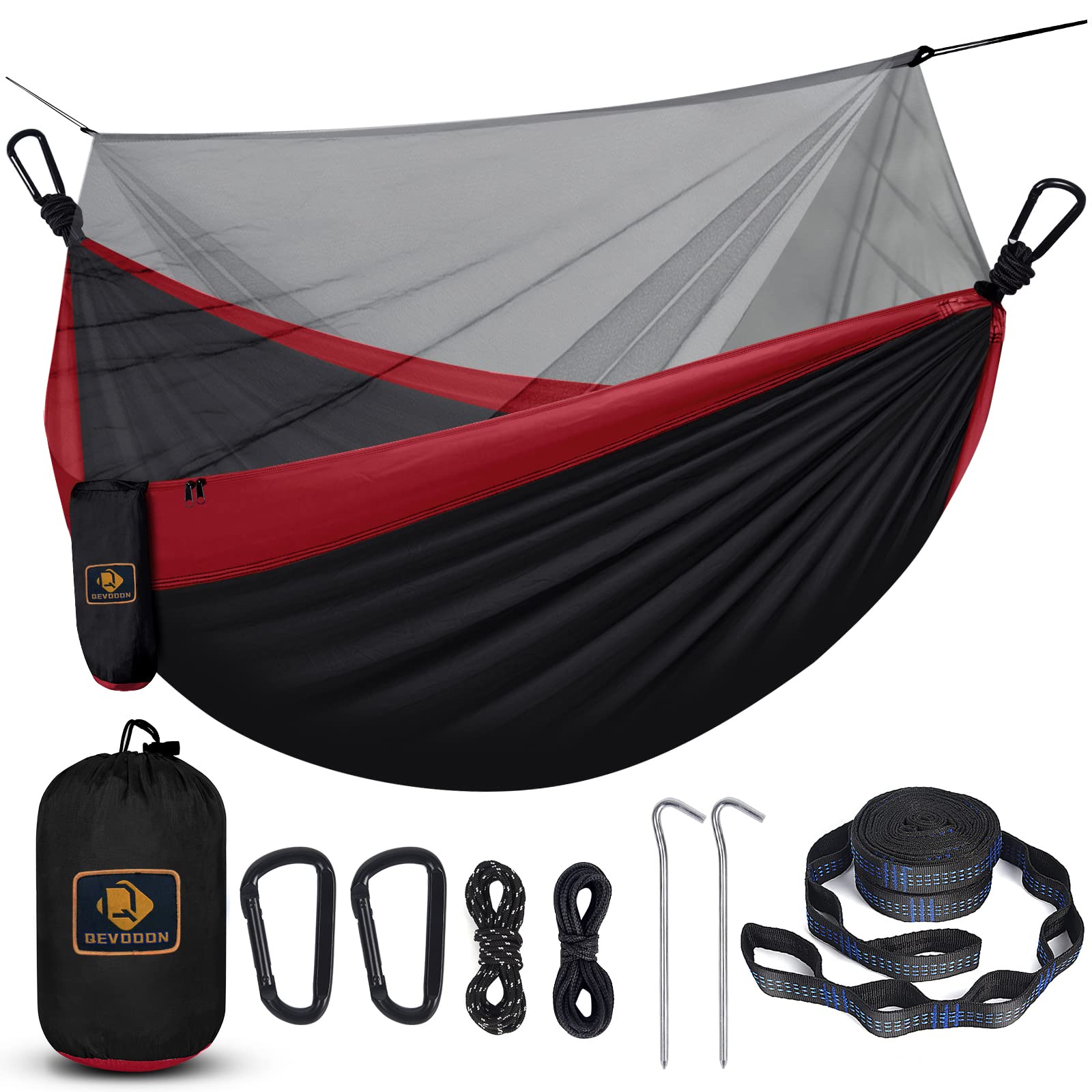 Photo 1 of Camping Hammock with Net,Portable Lightweight Double Hammocks with Tree Straps and Solid D-Shape Carabiners,Parachute Nylon Hammock for Backpacking Beach Backyard Patio Hiking Black&Red