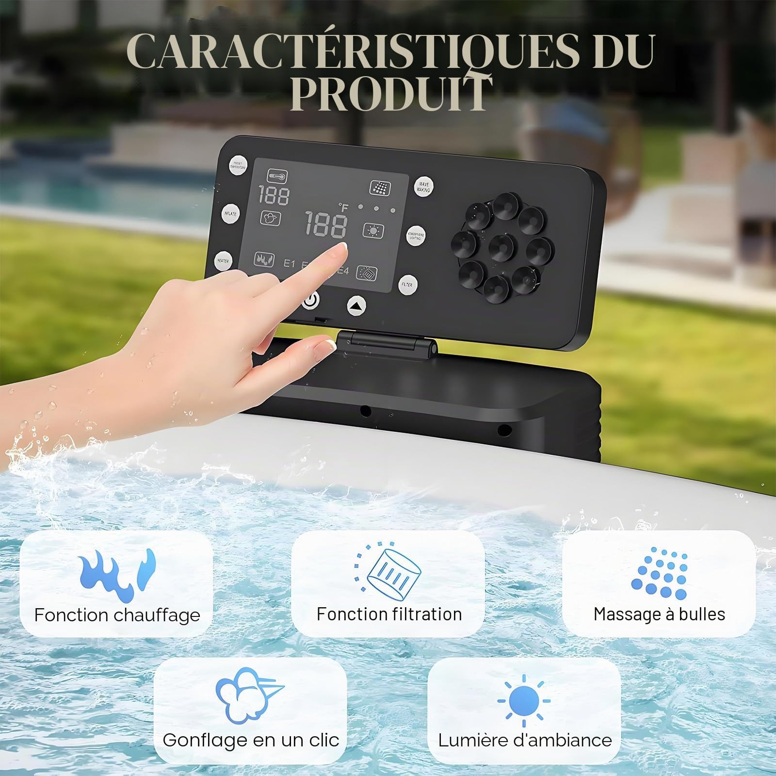 Spa Rigide 4-6 Personnes avec 150 Jets de Bulles 40℃ Chauffage Rapide Bassin de Massage en PVC Durable et Indéchirable pour Cour Patio Comprend Couverture Thermique et Filtre 206 cm S