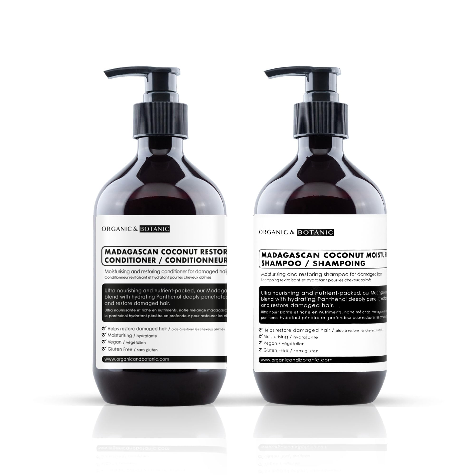 Organic & Botanic Madagascan Coconut Shampoo & Conditioner Set - Moisturising & Replenishing for Dull, Lifeless Hair - Hydrating with Panthenol, Almond Oil & Sunflower Seed Extract