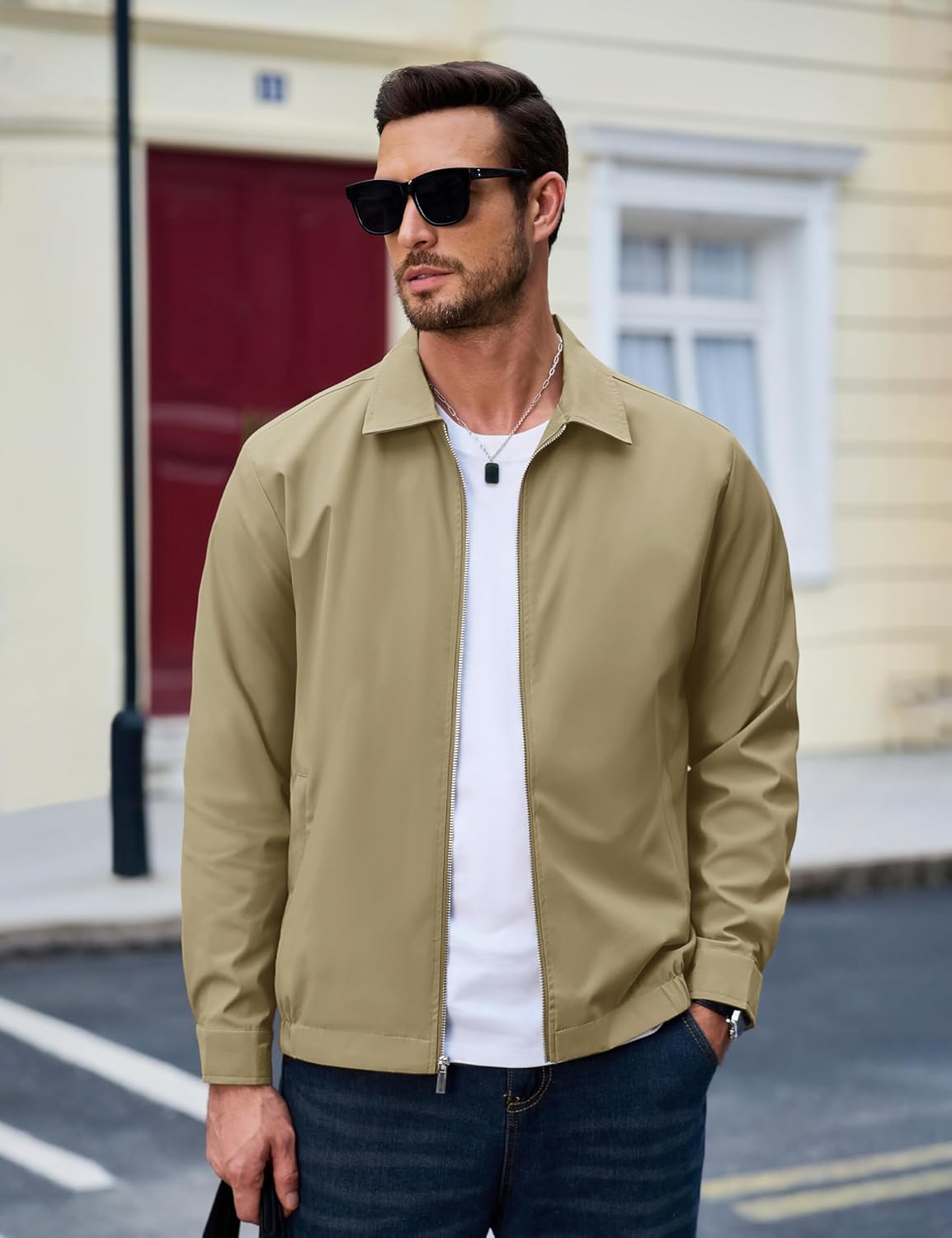 MAGCOMSEN Men's Lightweight Jackets Full Zip Up Light Coat Laydown Collar Jacket Casual Windbreaker Jacket with Zip Pockets - Image 2