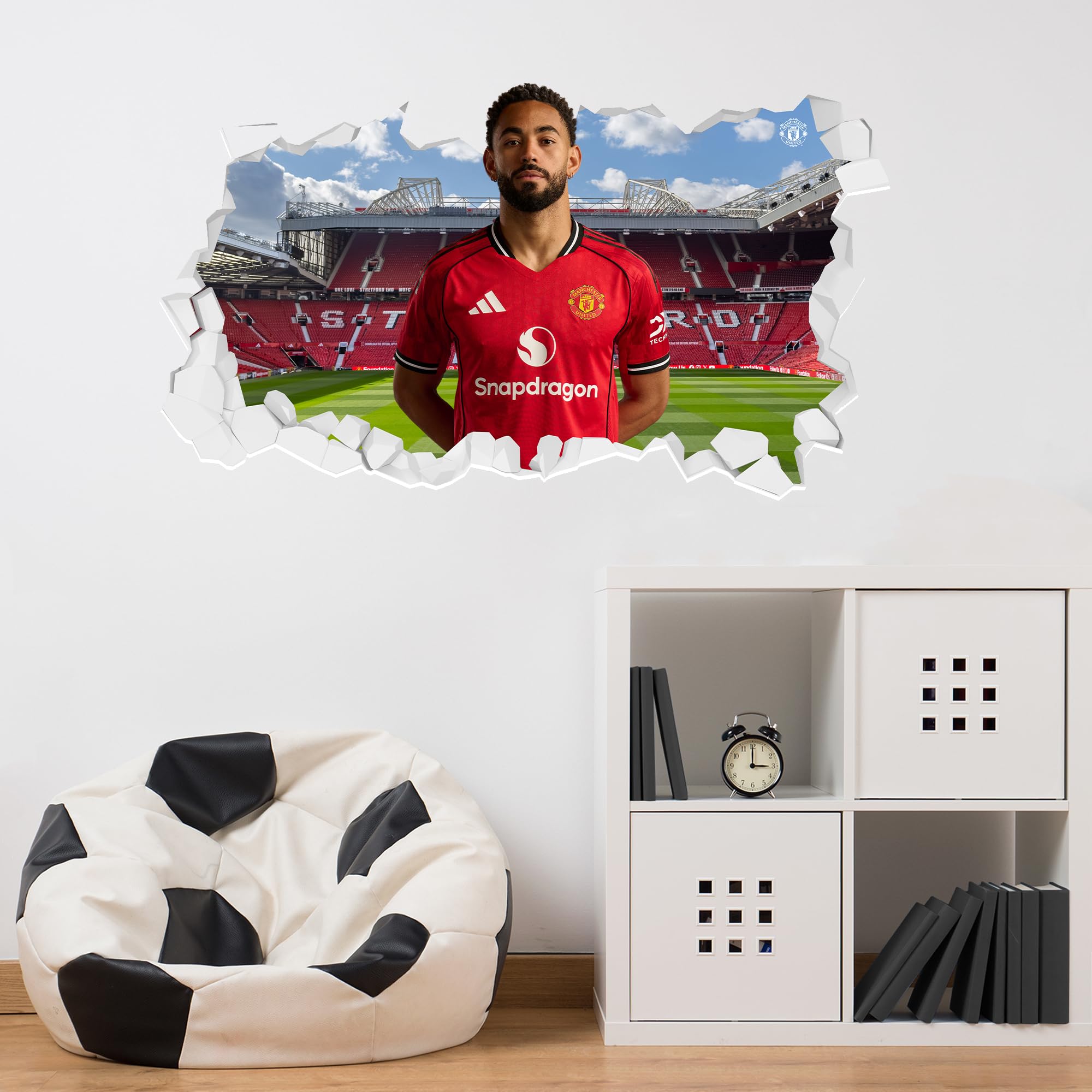 Manchester United FC Wall Sticker - Cunha 25/26 Broken Wall Decal Football Art (120cm Width x 65cm Height)