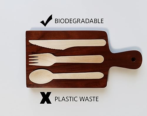 Miniatura 3 de Juego de cubiertos de madera desechables ecológicos | 150 unidades - 50 tenedores, 50 cucharas, 50 cuchillos