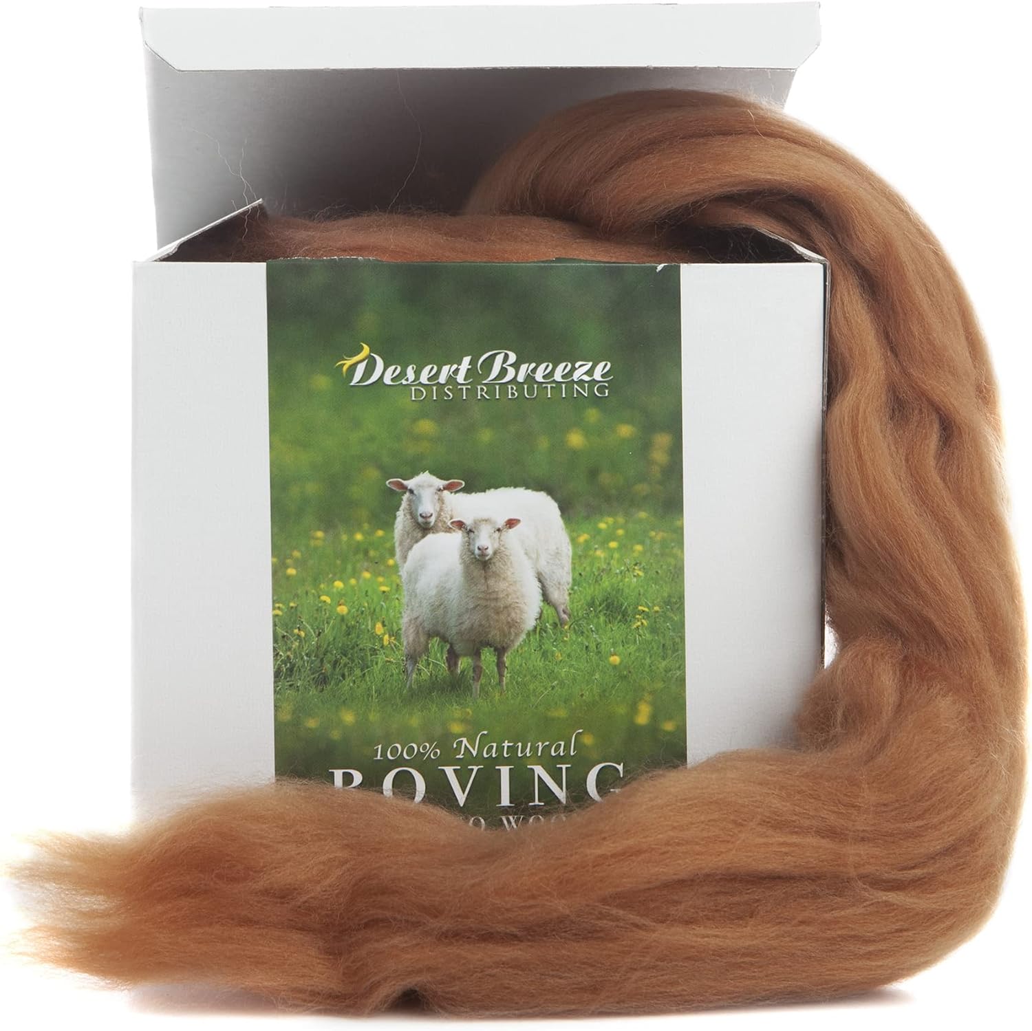 Desert Breeze Distributing – 100% Natural Merino Wool Roving, Wool for Spinning, Tapestry Yarn, Needle Felting, Wet Felting, Big Yarn Roving, 19 Micron, 70mm Staple Length, 8 OZ Size, Mustard Yellow