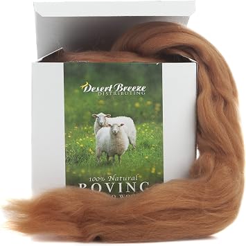 Desert Breeze Distributing 100% Natural Merino Wool Roving, Wool for Spinning, Tapestry Yarn, Needle Felting, Wet Felting, Big Yarn Roving, 19 Micron, 70mm Staple Length, 8 OZ Size, Color Cinnamon