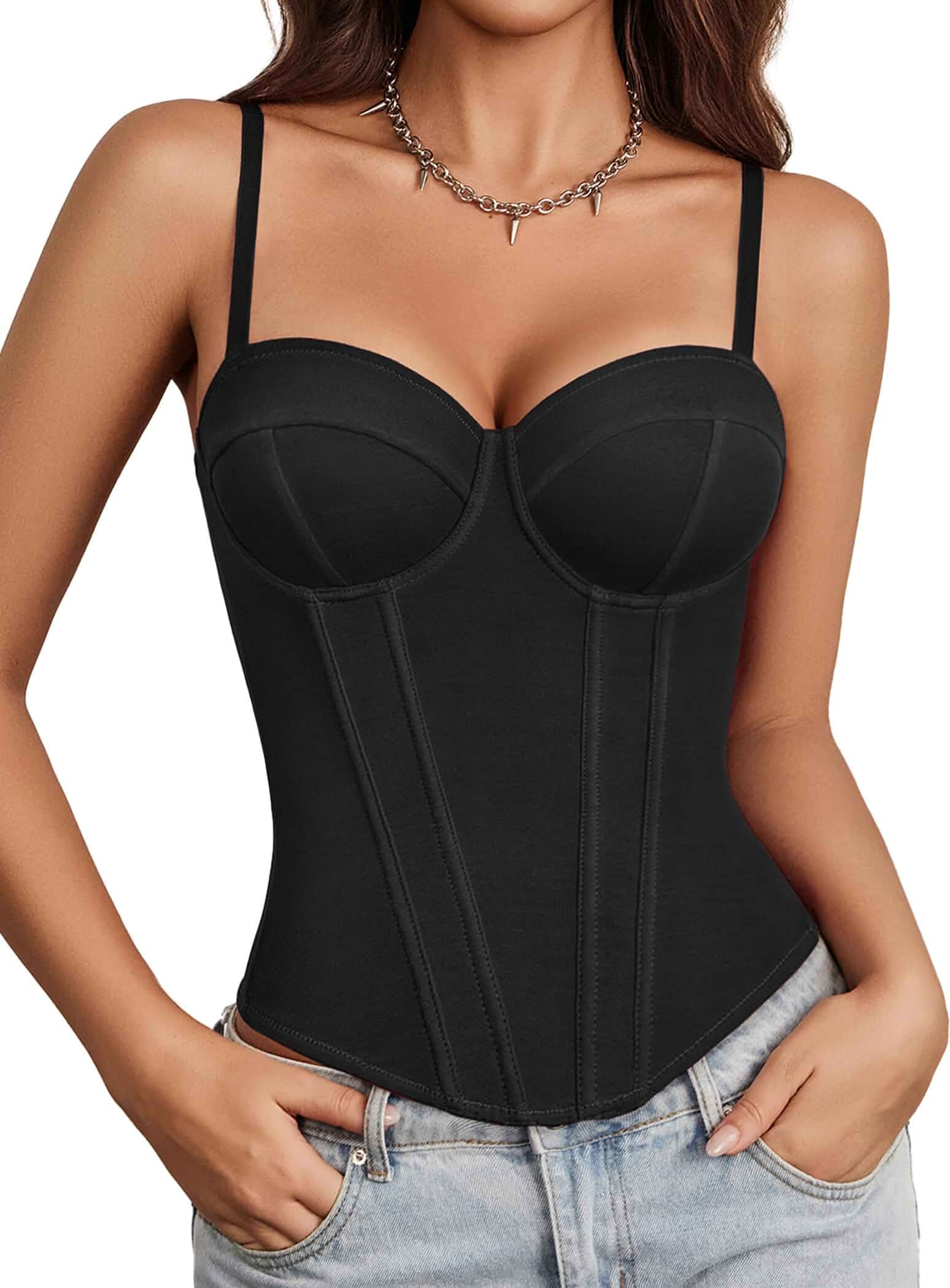 Corset Tops for Women with Underwire Y2K Bustier Top Sexy Going Out Tops Comfortable,Adjustable Straps,No Padded,6 PCS Soft Boning Panels,Hook&Eyes,Going Out,Party,Club,Concert,Date Night Outfits