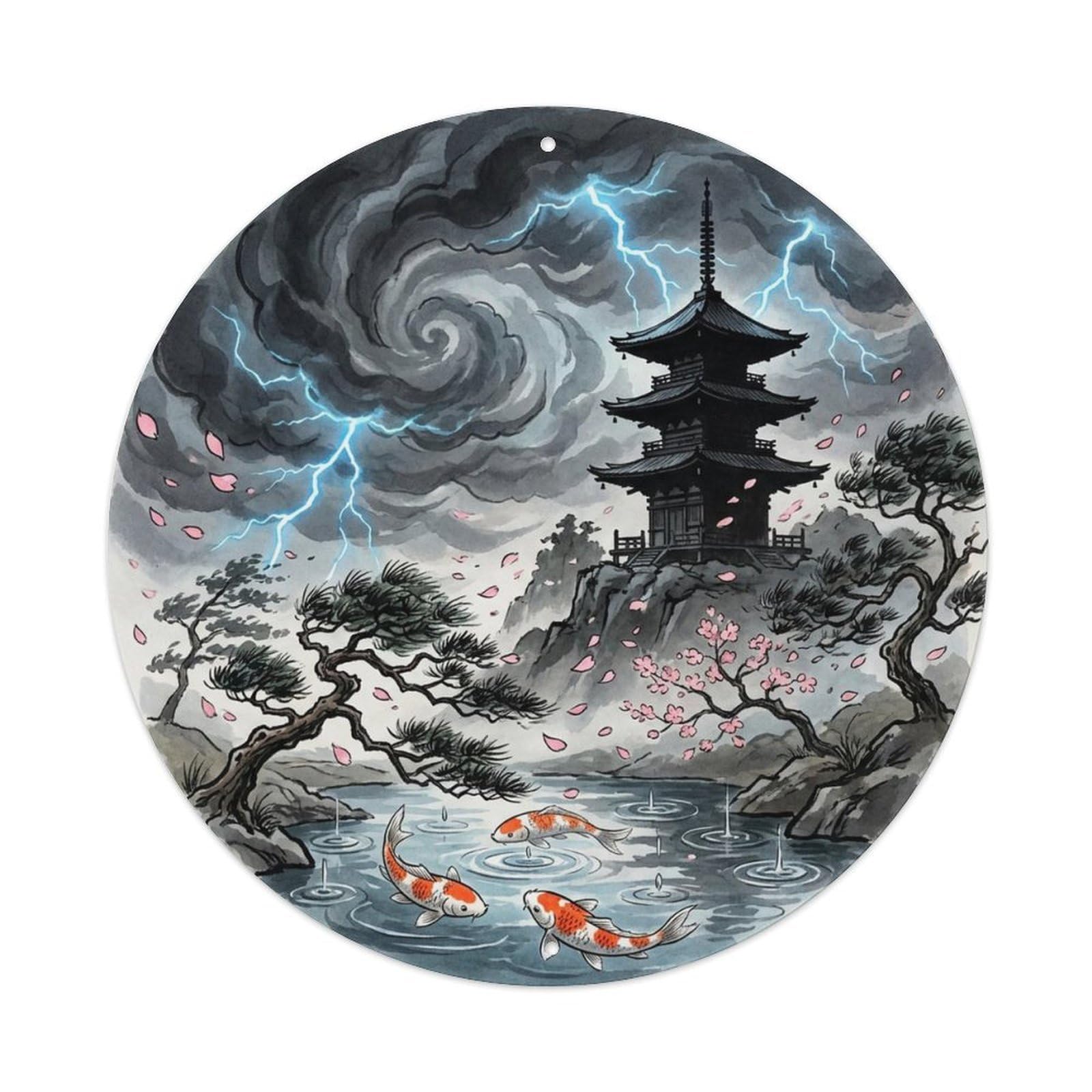 Olyhtr 8X8inch Classic Style Thunder Storm Koi Pond Vintage Landscape Clouds Drama Metal Tin Sign