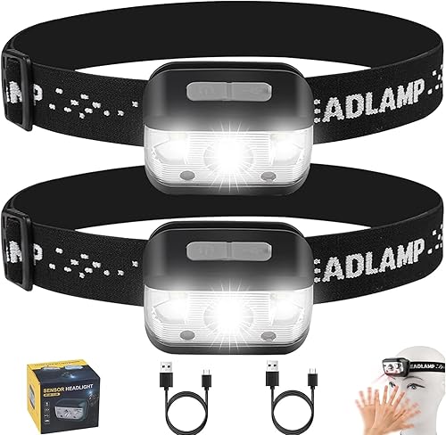 Chasinglee Headlamp Rechargeable, Super Bright LED Head Lamp, Waterproof Outdoors Headlight Flashlight, Adjustable headlamps for Adults and Kids,Cyclin 2pack