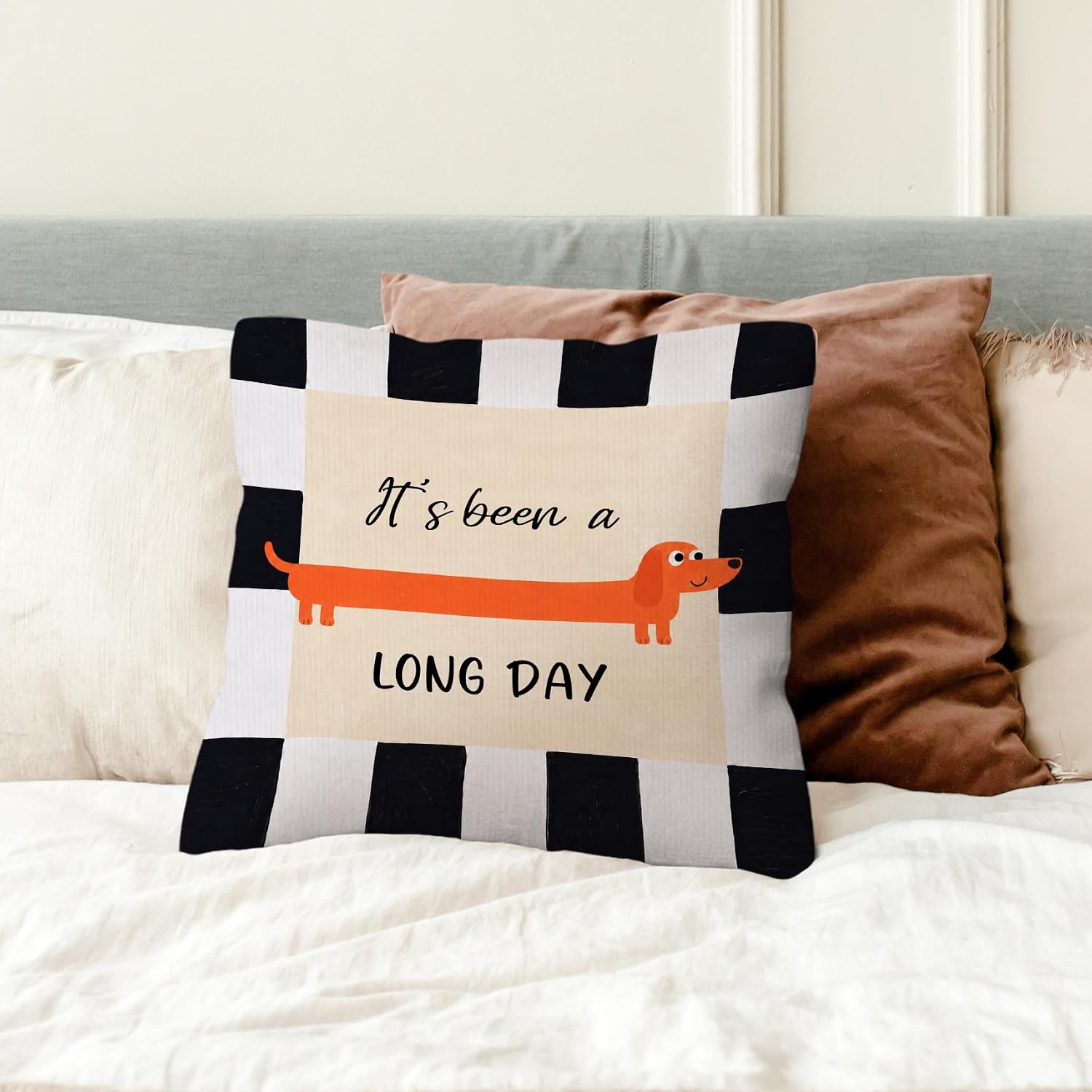 kdqua Funny Dachshund Pillow Cover 18x18 Double-Sided, Dachshund Doxie Gifts Decorations Throw Pillow Cover, It's Been a Long Day Weiner Dog Pillowcase Covers for Sofa Home Bedroom Living Room Decor image 2