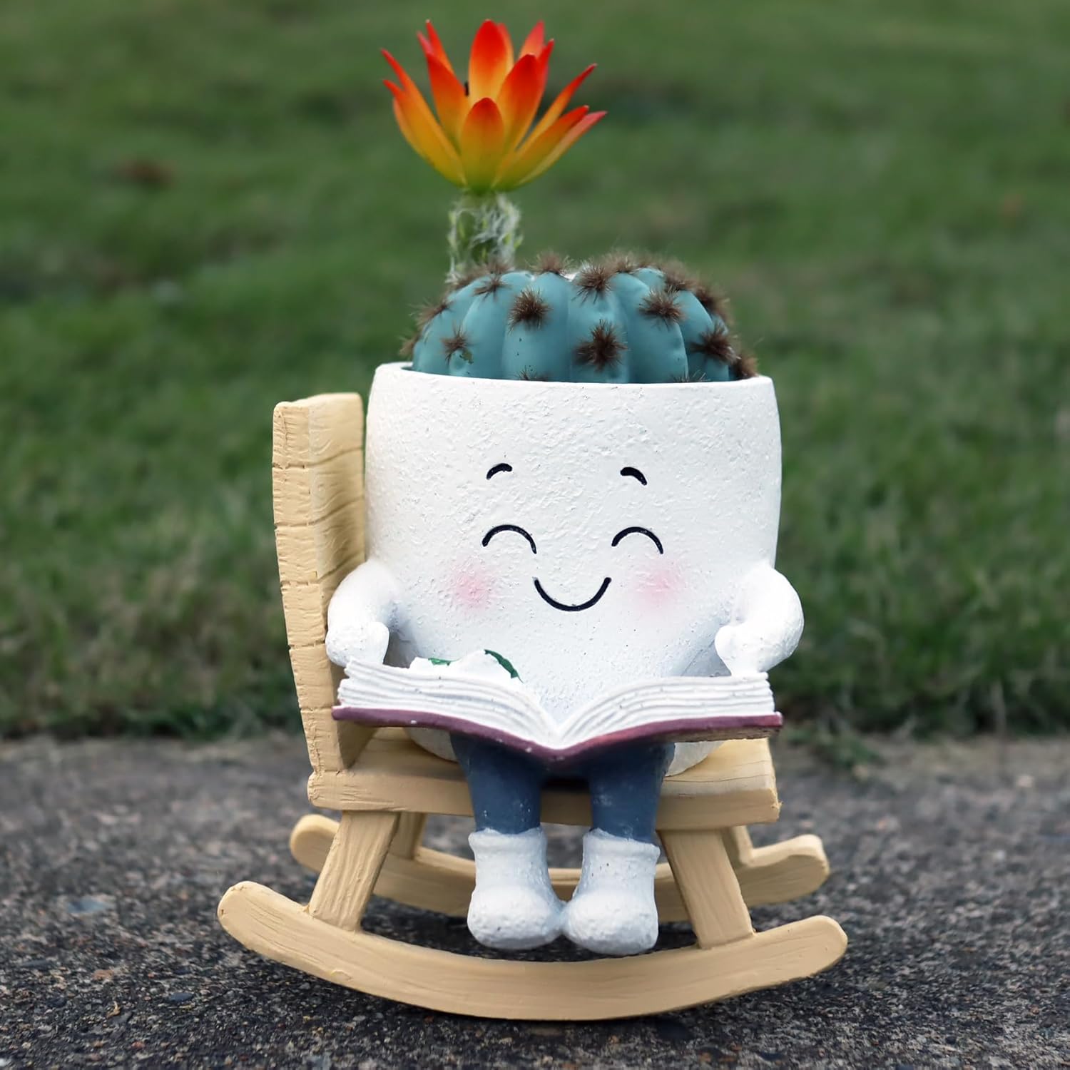 Dolkgy Cute Head Planters Face Pots, Adorable Human Face Planter Reading Books Flower Vase for Indoor Outdoor Plants, Unique Plant Holder Succulent Cactus Pots