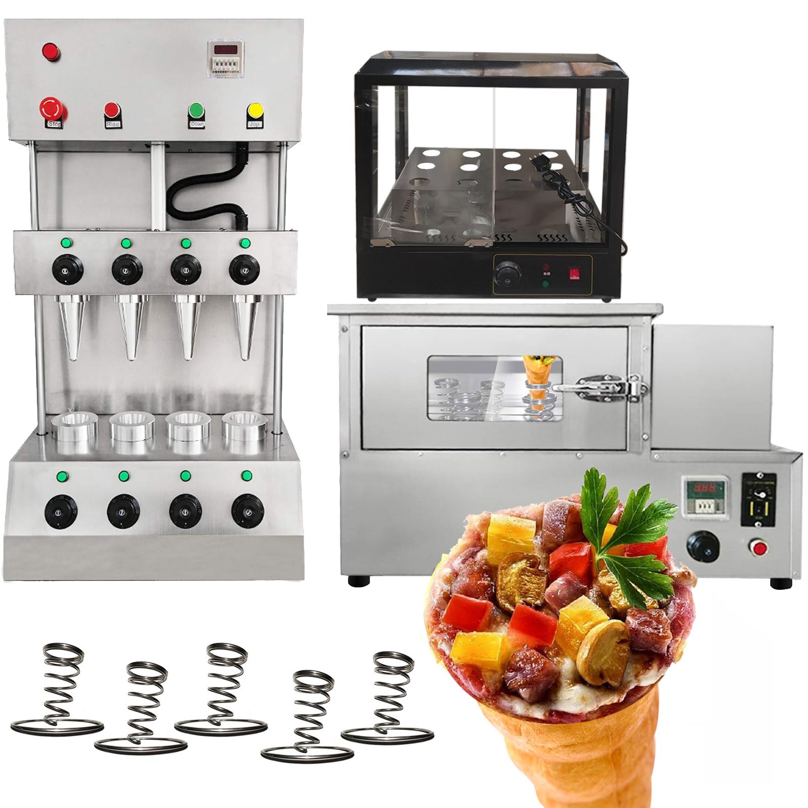 TXMACHINE® Pizza cone machine 4 cone maker Pizzelle Makers with pizza oven,display warmer,pizza cone making machine,4 shapes (110V/60HZ, pizza machine+oven+warmer)