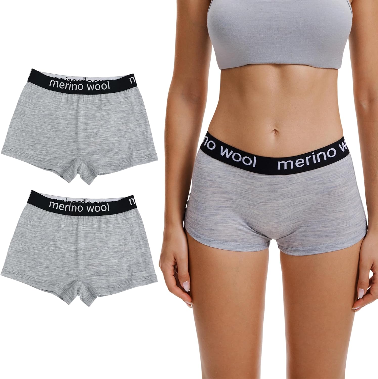 100% Merino Wool Underwear Women-2 Packs Boxer Briefs Breathable Underwear, Dry Panties for Ladie Outdoor Sport