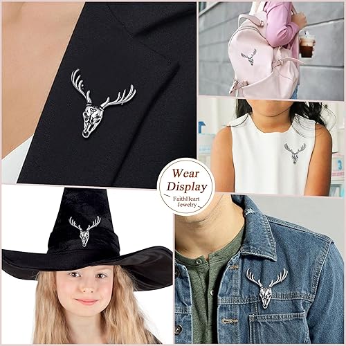 Vista 11 de FaithHeart Broches para mujer, diseño de calavera punk/araña/cuernos con delicado embalaje de regalo