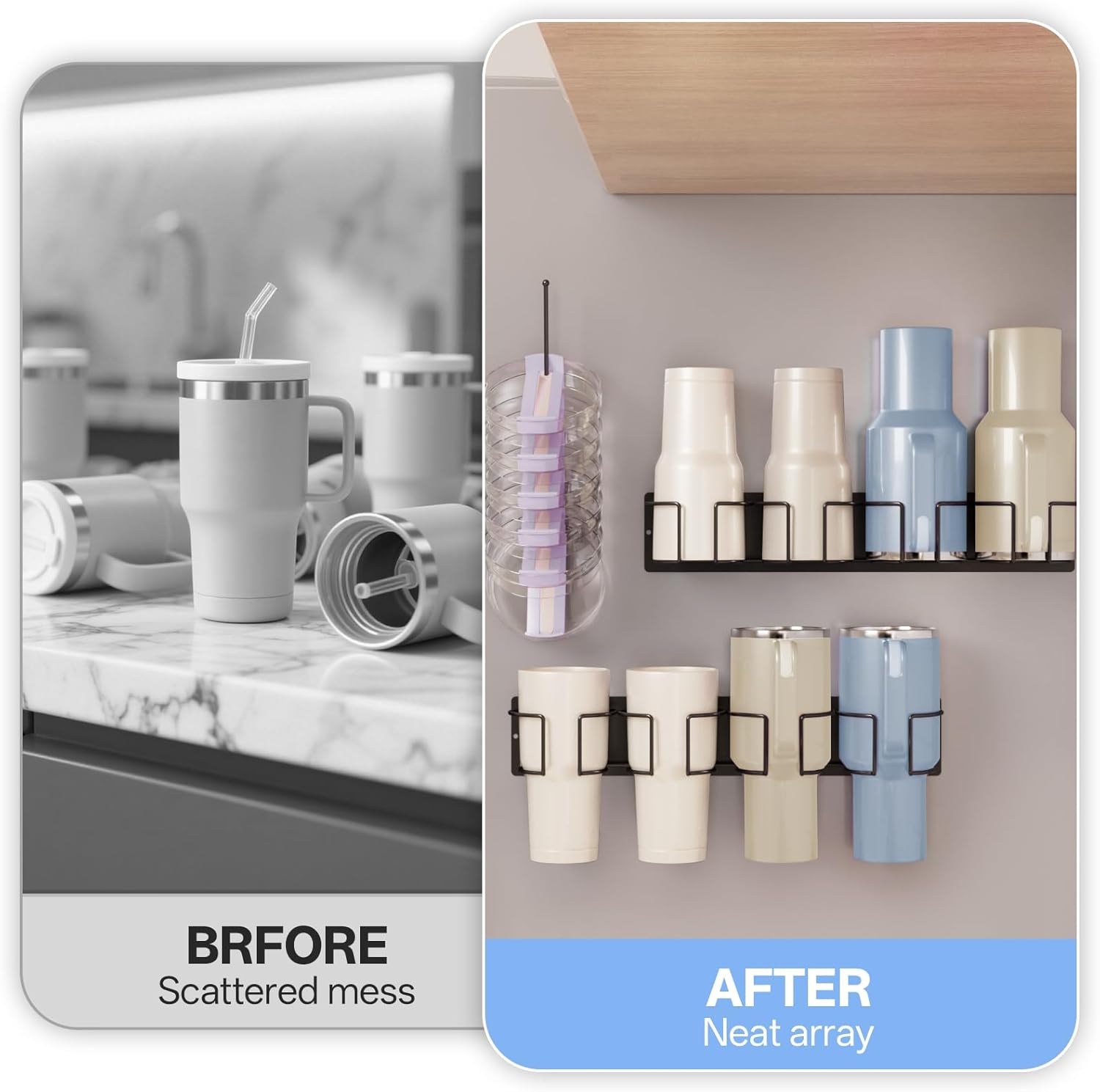 Yacul Magnetic Stanley Cup Holder, Water Bottle Storage Organizer and Lid Rack for Stanley 20/30/40oz, Space-Saving Stanley Cup Accessories for Refrigerator(Black) - Image 5