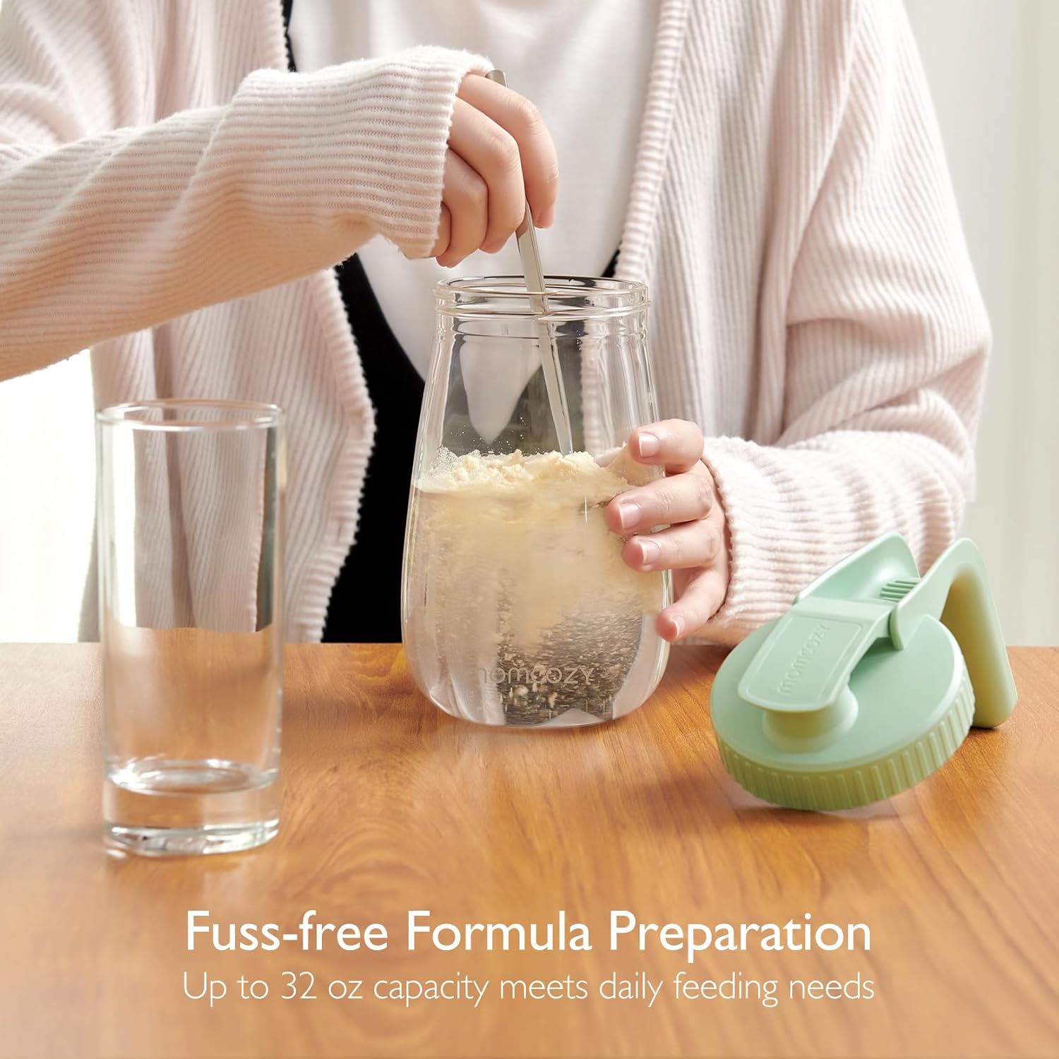 Momcozy Breast Milk Pitcher, Resistant to Heat and Cold Abrupt Temp Swings, No Leak Glass Breast Milk Fridge Storage Container with Wide Mouth, Fast Baby Formula Maker, Green - Image 2