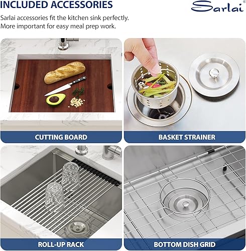 Miniatura 7 de Sarlai Fregadero de cocina de montaje inferior 21 x 19 pulgadas, repisa de fregadero de barra de montaje inferior, estación de trabajo, cuenco