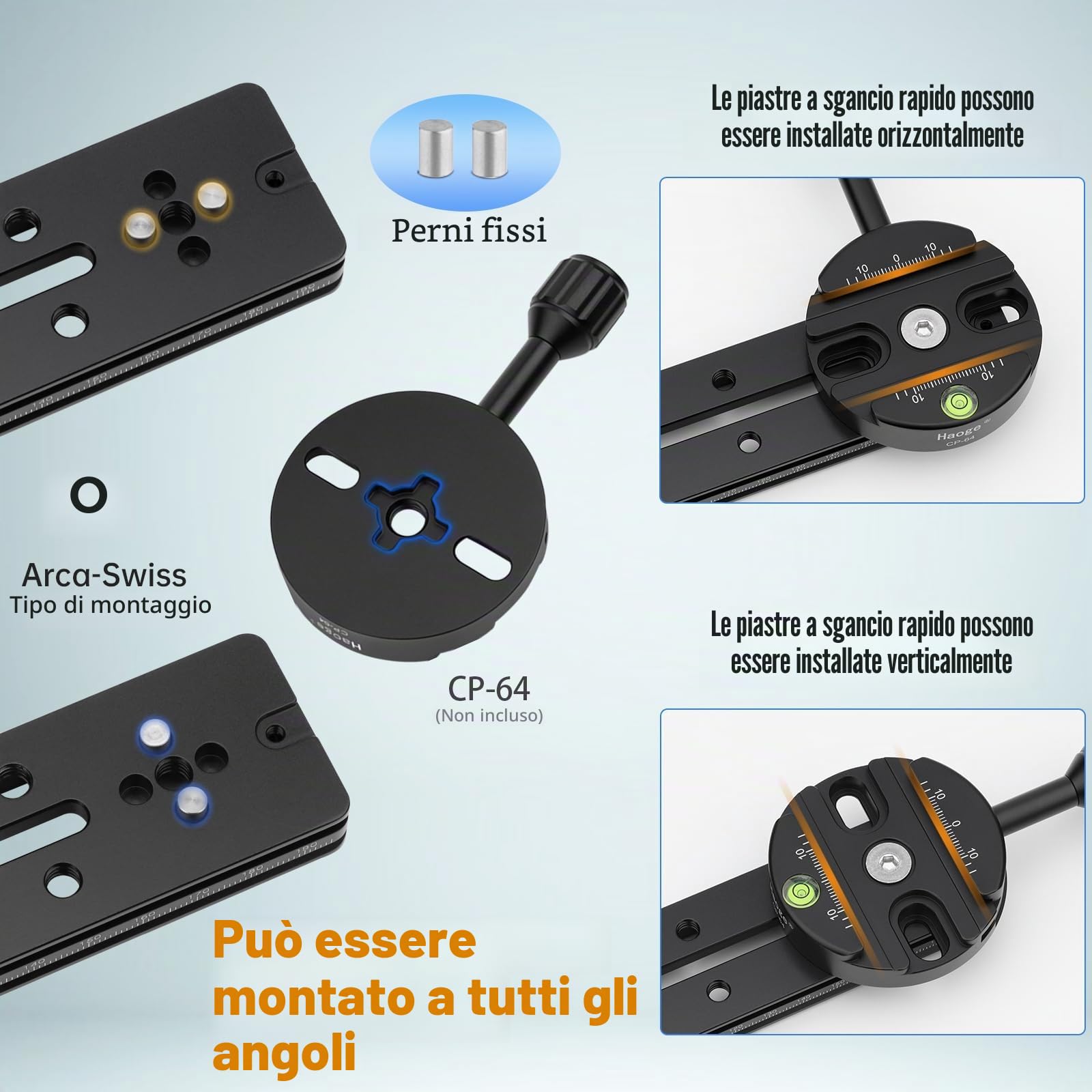 Haoge HQR-400 400 mm Piastra a sgancio rapido multiuso, prolunga, guida scorrevole per treppiede, morsetto a testa sferica, compatibile con Arca Swiss
