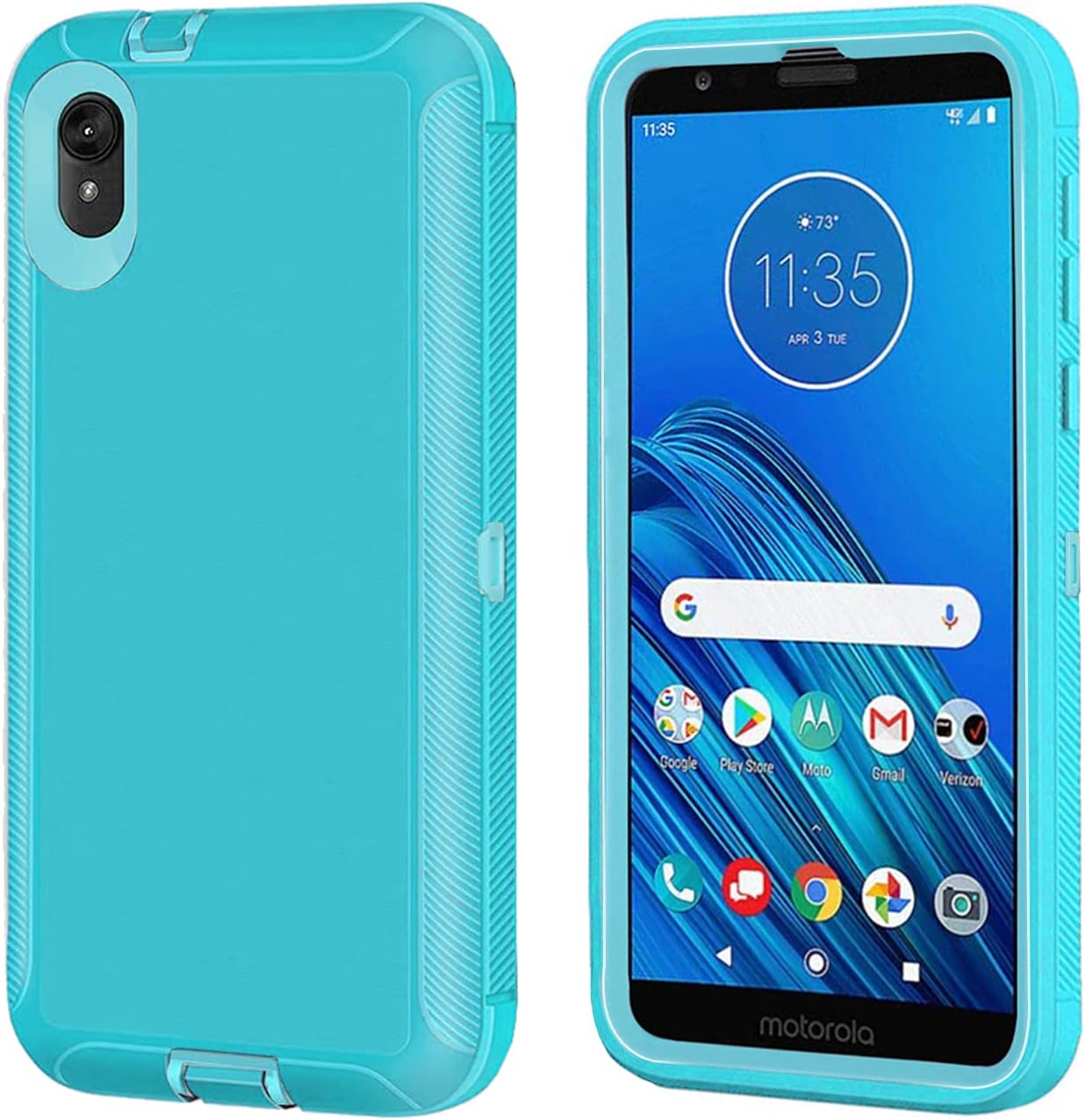 Annymall for Moto E6 Case, with Built in Screen Protector Heavy Duty Triple Layer Hybrid Full Body Shell Rugged Shockproof Defender Protective Phone Case Cover for Motorola Moto E6 2019 (Light Green)