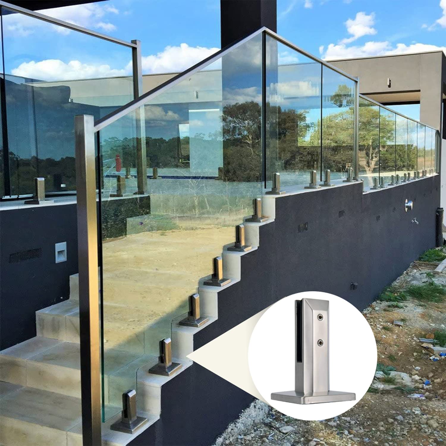 Morsetti regolabili in acciaio inox per vetro spesso 10 16 mm, supporto resistente per balconi, balconi, piscine e scale, 1 pezzo, 200 mm