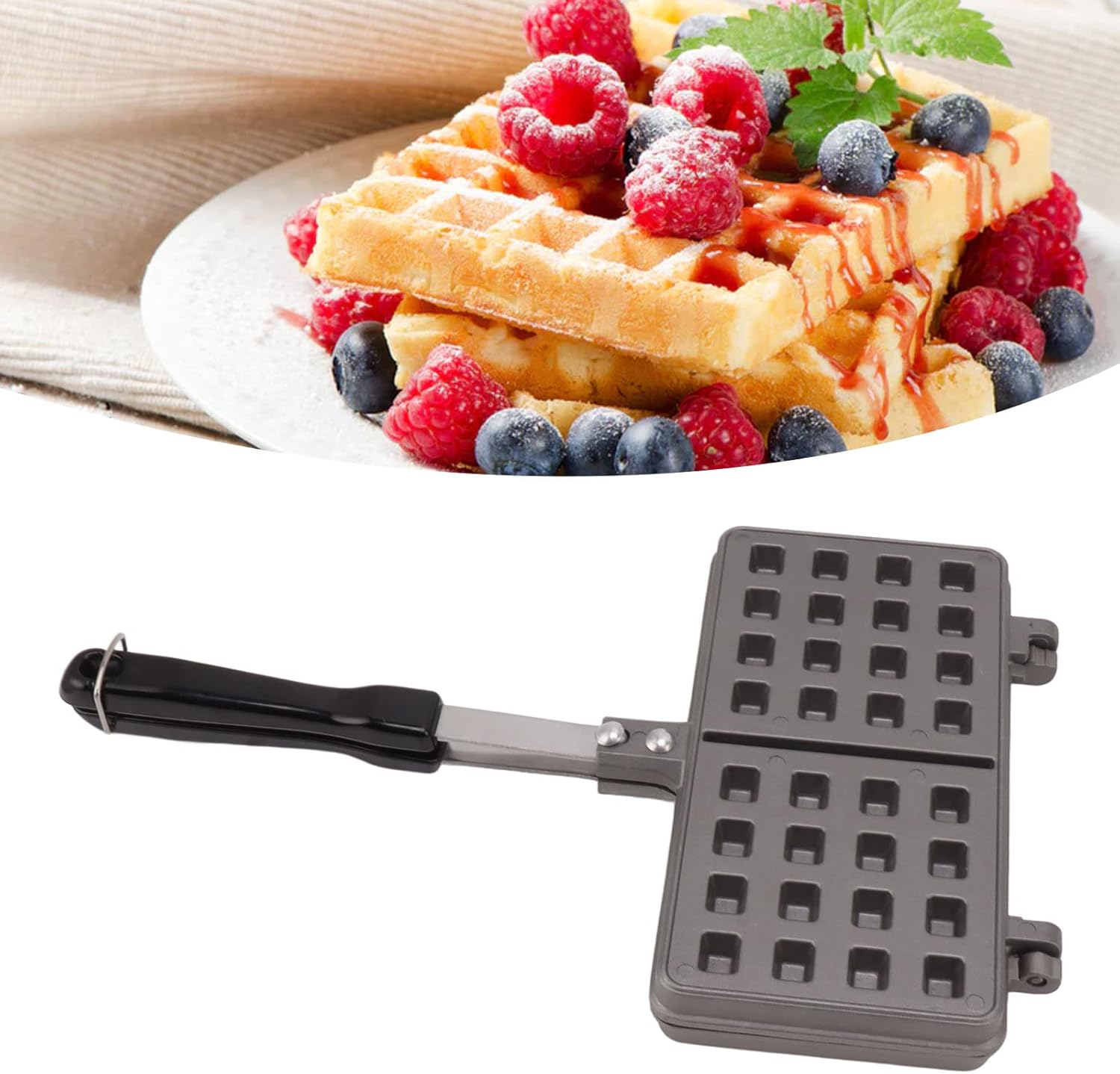 Double Pie Waffle Maker, Non Stick Waffle Irons with Anti Scalding Handle, Portable Aluminum Alloy Stove Top Cast Iron Waffle Maker Pan, Perfect for Kitchen Cooking and Family Breakfast Baking
