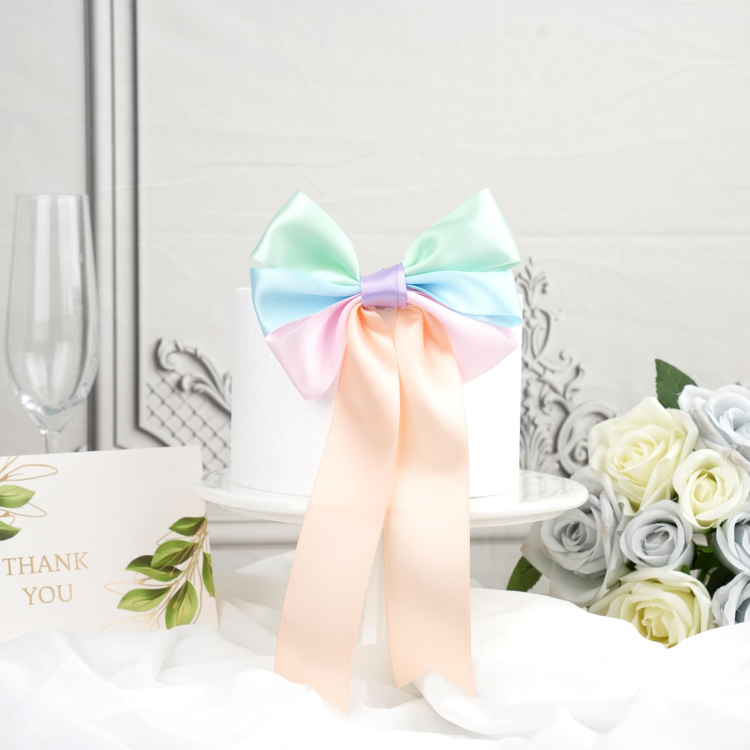 Nastro Di Raso Double Face Pastello 3,8 Cm X 27,4 M - 6 Rotoli Colori Assortiti Per Decorazioni, Confezioni Regalo, Artigianato E Feste (Pasqua, Matrimoni, Compleanni)