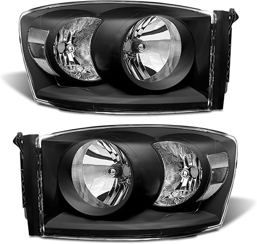 Conjunto de faros delanteros Ram 2006 2007 2008 2009 carcasa negra compatible con Ram 1500/2006-2009 Ram 2500 3500 lente transparente con reflector