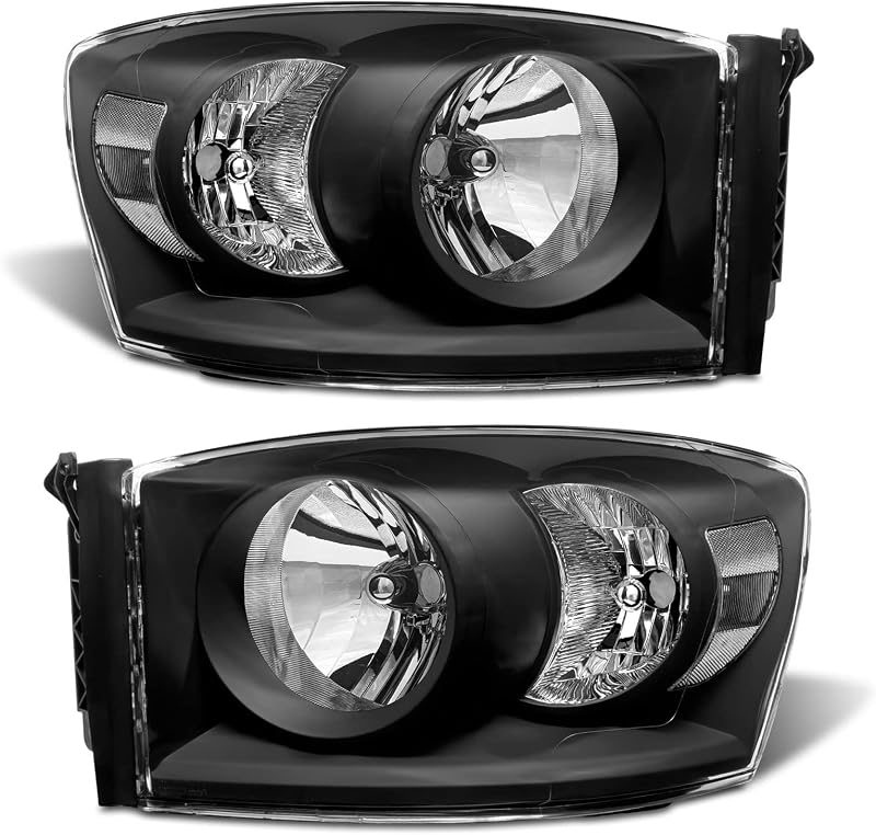 Par de faróis dianteiros ADCARLIGHTS para Dodge Ram 1500 2006–2008 e Ram 2500/3500 2006–2009 – H13, carcaça preta