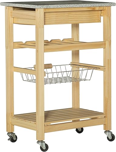 Miniatura 12 de Linon Isla de cocina con tapa de granito natural Mila con cesta de almacenamiento y ruedas