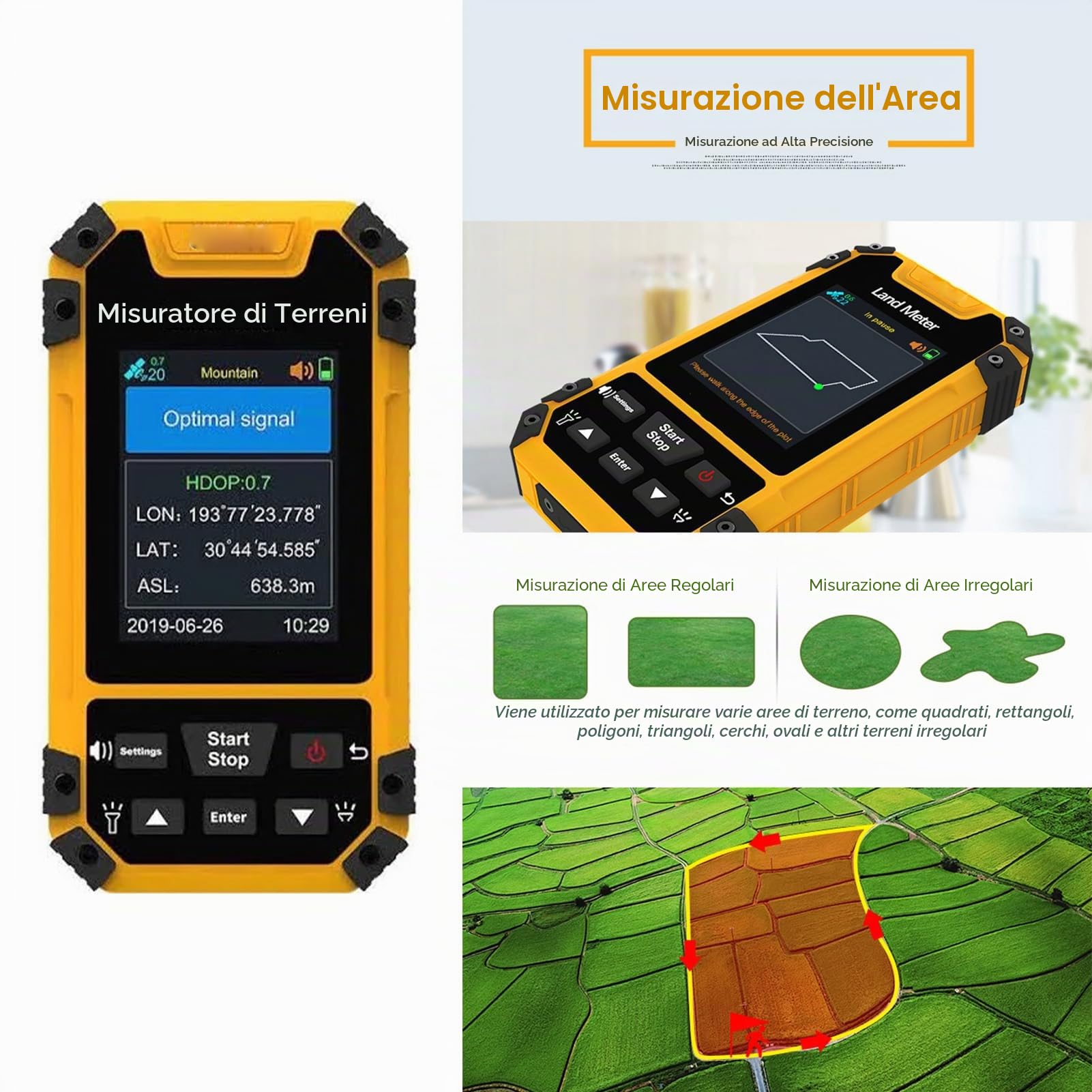 Strumento Rilevamento Terreno GPS 2.4" con Display a Colori per Topografia e Misurazioni Professionali