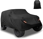 Motoforti Car Cover for Jeep Wrangler JK JL 4 Door 2007-2021 Outdoor Waterproof Sun Rain Dust Wind Snow Protection w/Driver Door Zipper Black Long-Lasting