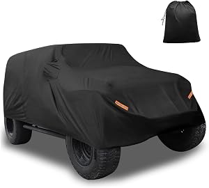 Motoforti Car Cover for Jeep Wrangler JK JL 4 Door 2007-2021 Outdoor Waterproof Sun Rain Dust Wind Snow Protection w/Driver Door Zipper Black Long-Lasting