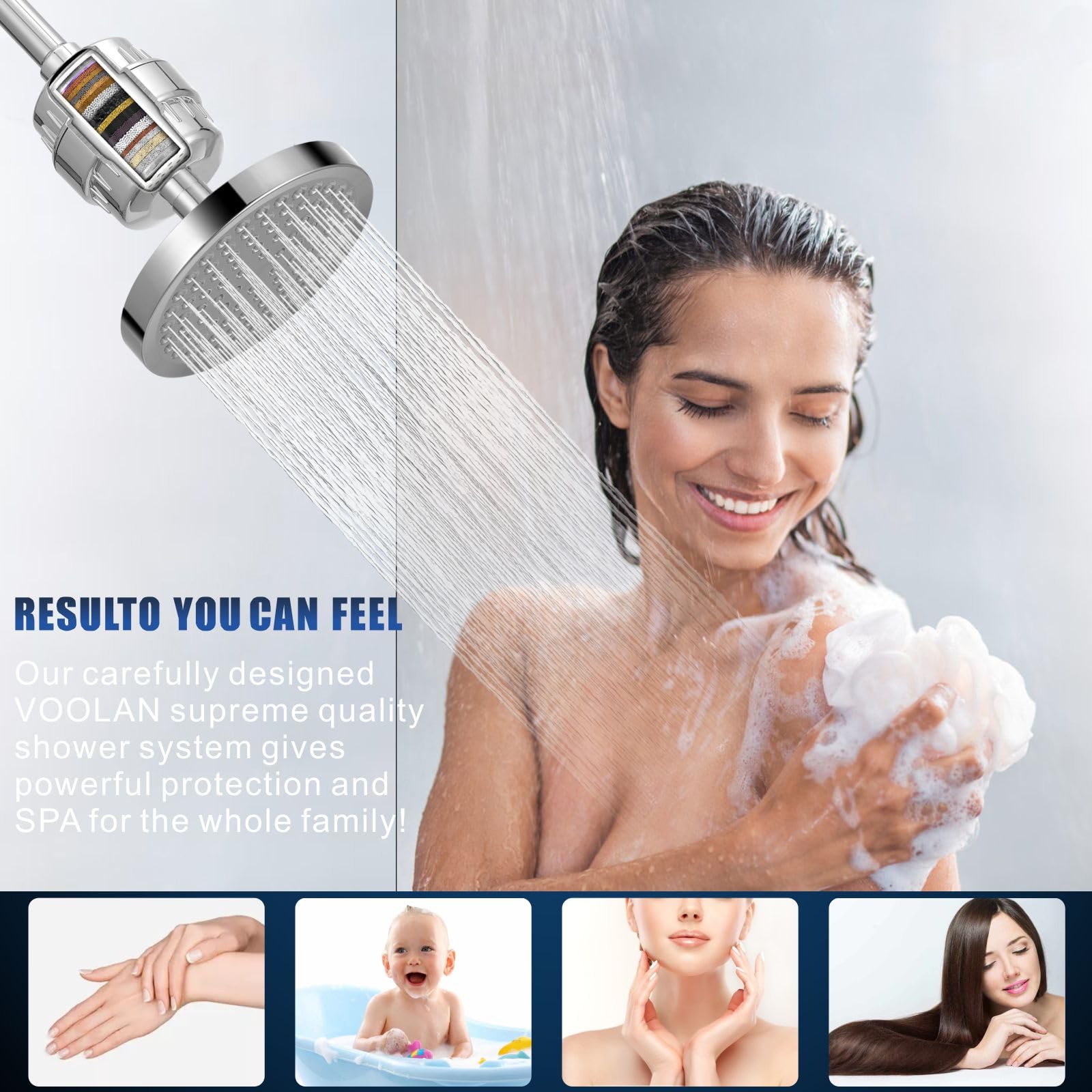 Filtro Doccia ad Alta Potenza Voolan con Cartucce Sostituibili, Filtro Doccia per Acqua dura a 20 Stadi per Rimuovere Cloro e Metalli Pesanti, Addolcimento Dell'acqua (Cromo)