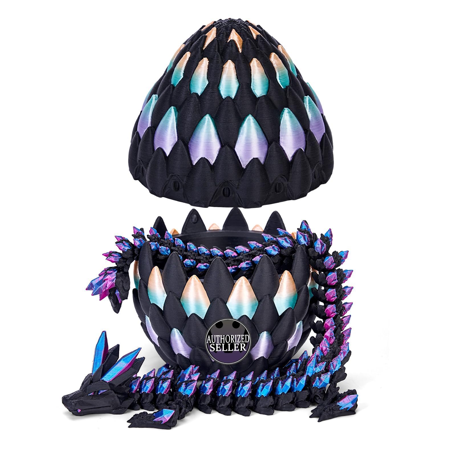 Merrwon 3D Printed Dragon Egg with Dragon (28.5cm) Inside, 3D Printed Articulated Crystal Animals Easter Toys & Decor, Unique Easter Gift for Kids, Teens, Adults, Collectors, Colorful — image 1
