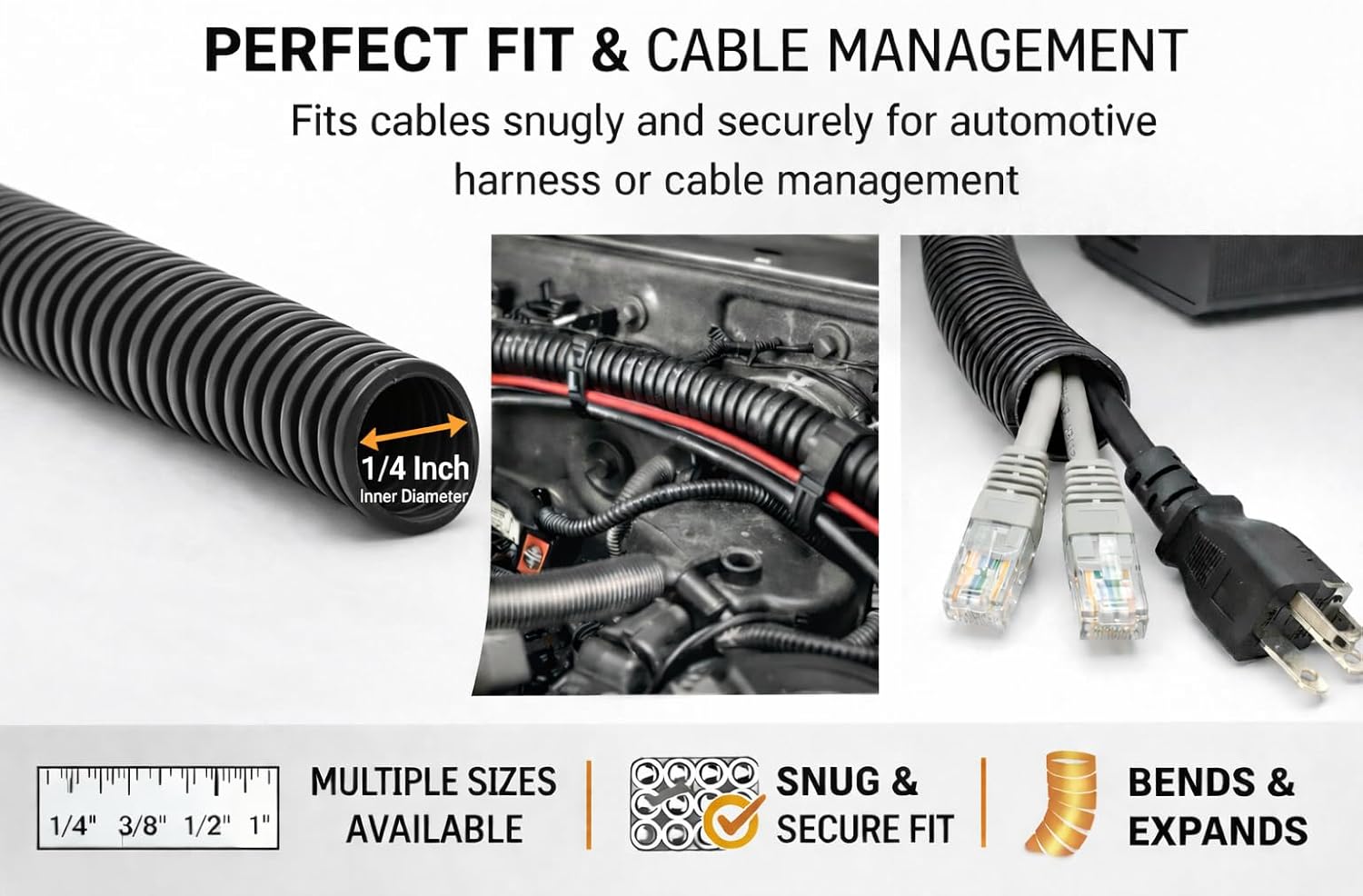 567ITG 1/4" x 50ft Split Wire Loom Tubing - Black Plastic Convoluted Tubing Wire Conduit for Automotive Wiring Loom Protection, Flexible Split Loom Tubing Cable Sleeve for Electrical Wire Management