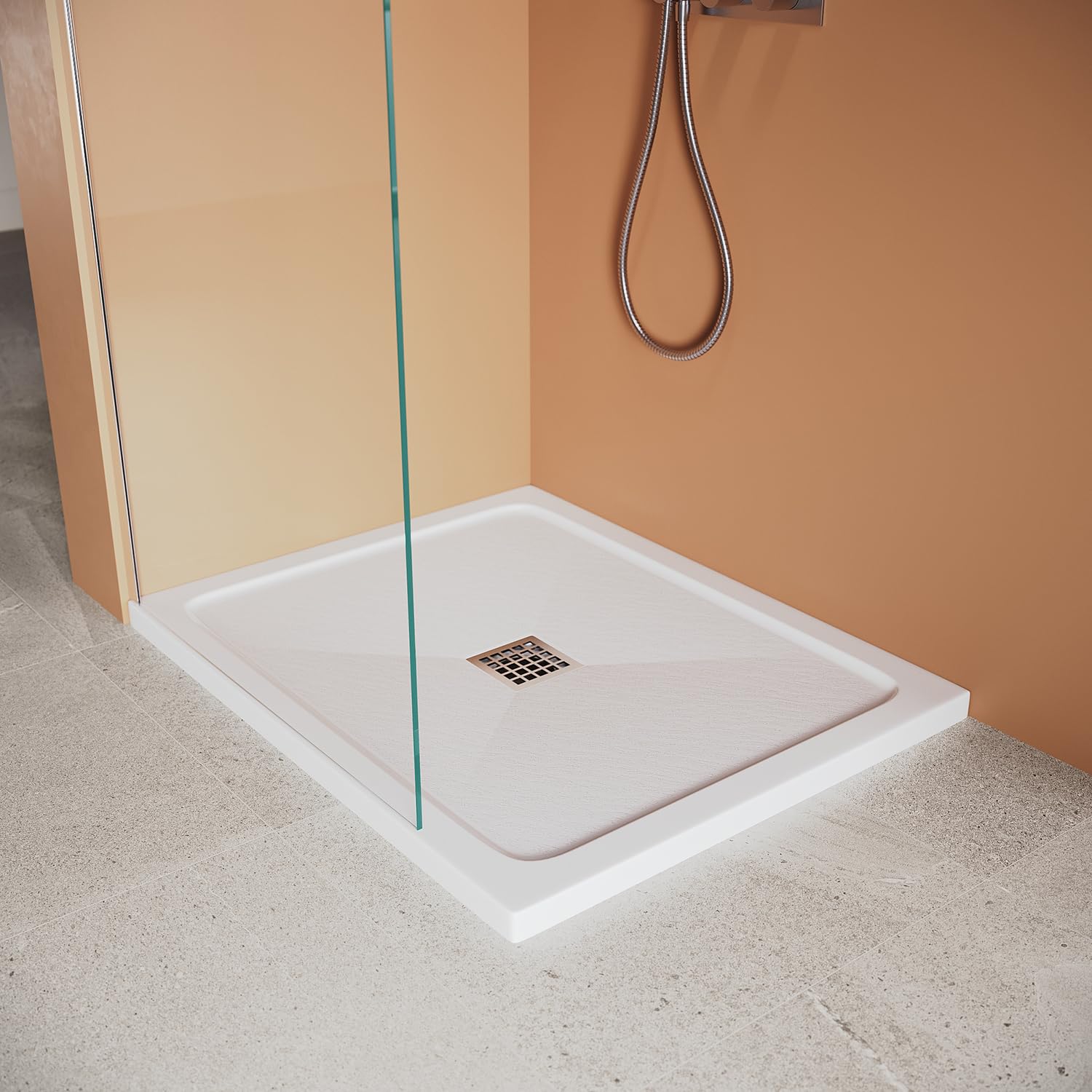 SMC Plato de ducha blanco 100 x 80 cm, con forma cuadrada, plato de ducha plano antideslizante, incluye desagüe